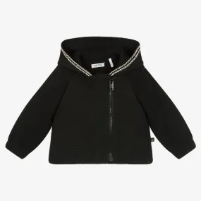 Girls Black Cotton Zip-Up Top